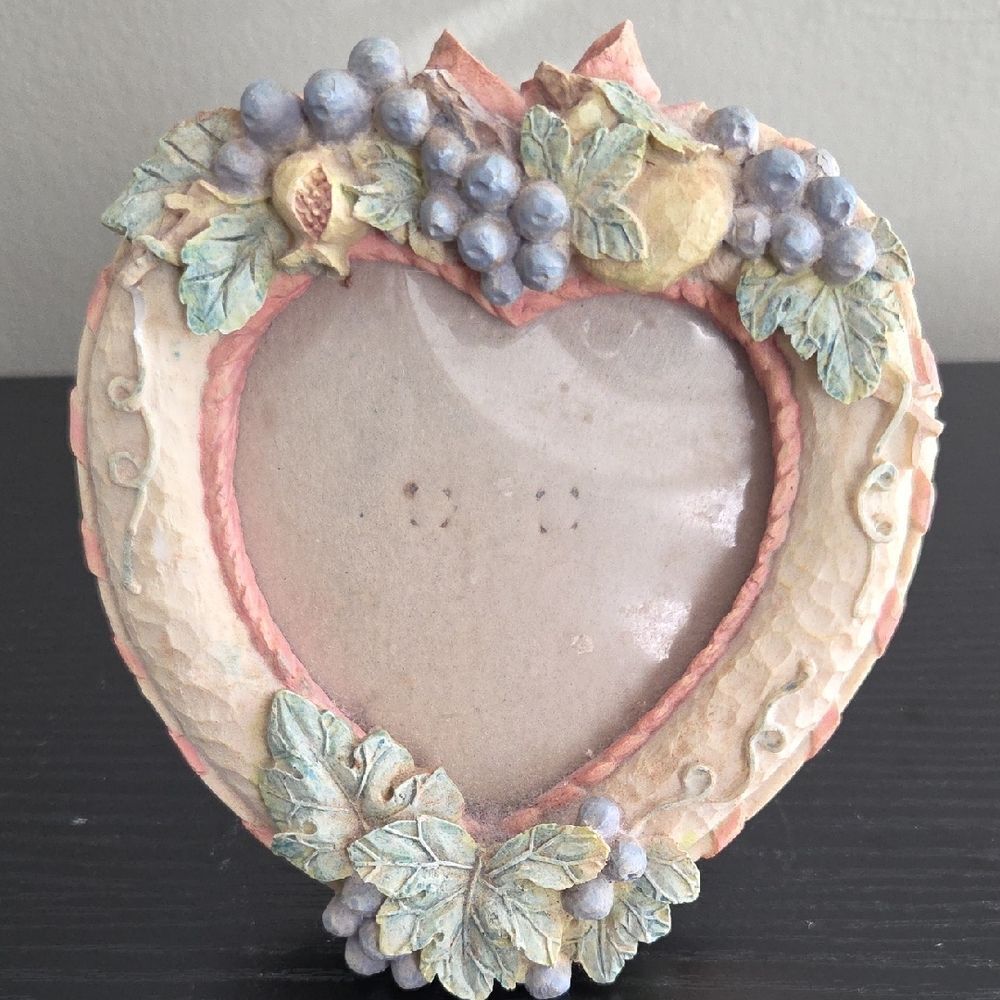 Rustic Heart-Shaped Photo Frame with Fruit Accents